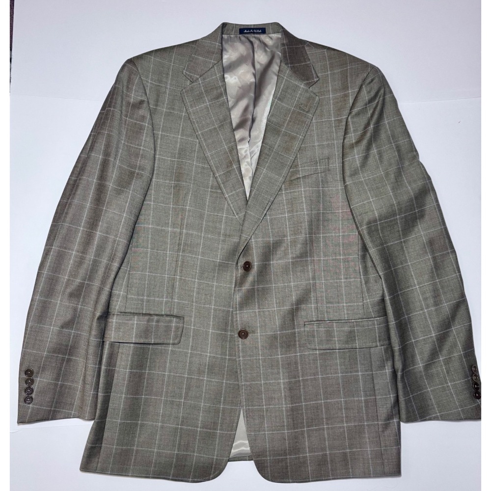 Daniel Cremieux Mens Silk Wool Windowpane Plaid Blazer Sport Coat Tan 42Long